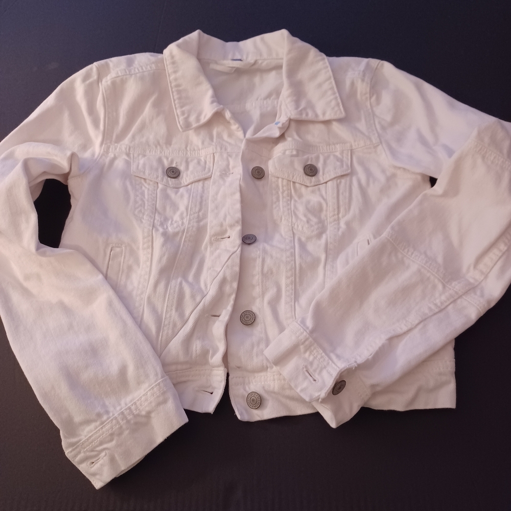 Free people White Denim Jean Jacket XS Metal Buttons Short